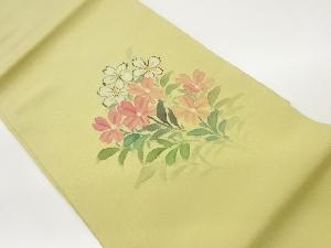 作家物　縮緬地手描き花模様名古屋帯